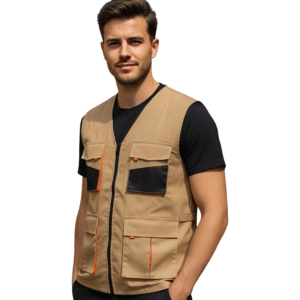 GILET BEIGE-ORANGE 04 POCHES