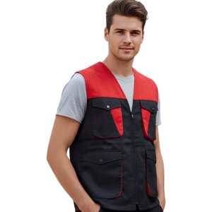 GILET NOIR-ROUGE 04 POCHES
