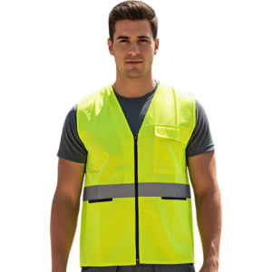 GILET JAUNE FLUO EN TISSU AVEC BANDE