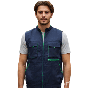 GILET DE TRAVAIL BLEU NUIT-VERT 5 POCHES