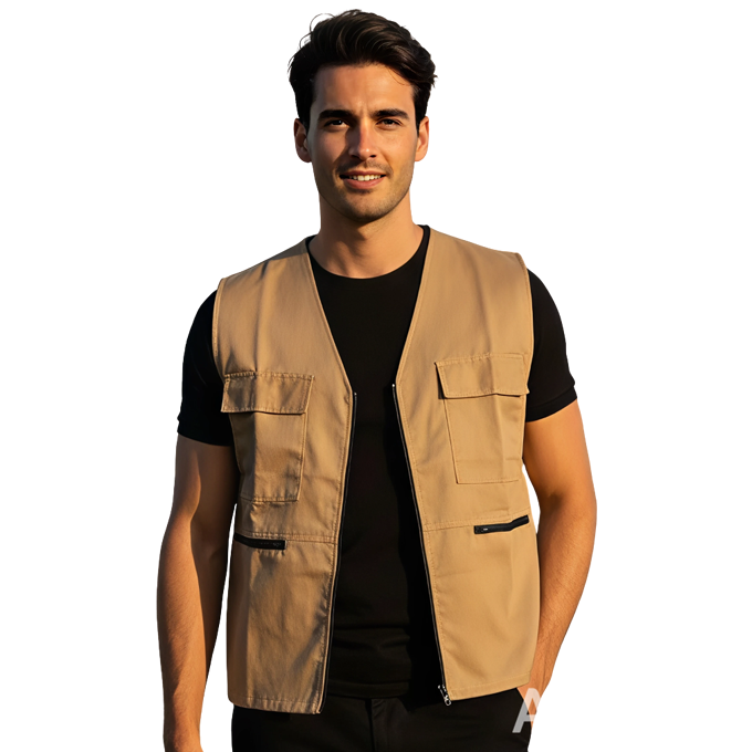 Gilet Bleu Nuit-Vert Col Monté