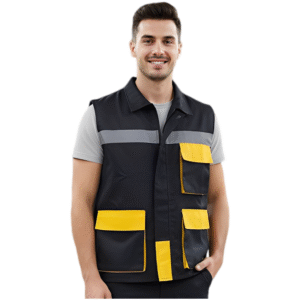 GILET DE TRAVAIL NOIR-JAUNE AVEC BANDE